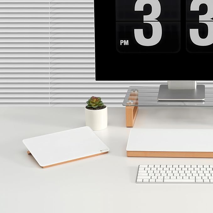 Yeoux Desktop Glass Whiteboard with Reversible Wood Stand 6.7"x9.5" | Build with Solid Beach Wood & Tempered Glass, Mini Dry Erase Board, Small White Board for Desk, Home, Office & School Use
