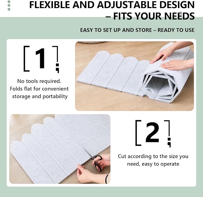 86.5 x 16'' Foldable Felt Desk Divider with 25 Thumbtacks & 8 Clips, Acoustic Desk Partition Privacy Panel, Versatile Cubicle Shield Hanging Note Item, for Office Home(Wavy)