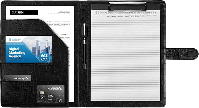 Clipboard Folder Padfolio, Mymazn Writing Portfolio Faux Leather Clipboards with Cover for Legal Pad Holder Letter Size A4 8.5 x 12 for Business Conference Notepad Clip Boards