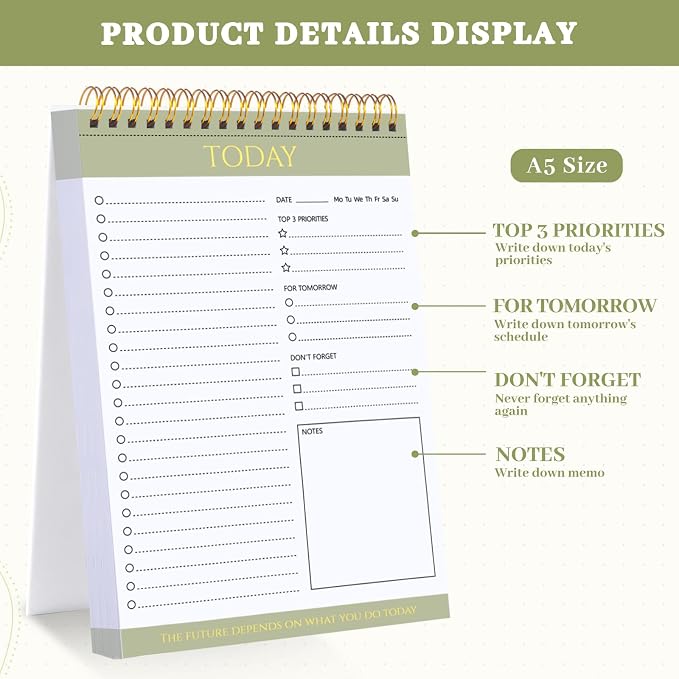 2 Packs To Do List Notepad, Totally 208 Pages To Do List Notebook A5 Undated Daily Planner Notepad with Transparent Cover and Task Checklist Home Office School Supplies, Simple Style