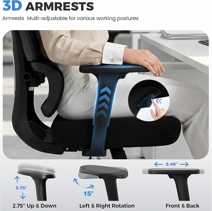 Ergonomic Desk Chair, Breathable Mesh Office Chair for Long Hours, 2 Pack | Adjustable Lumbar Support for Back Pain Relief, 4.33'' Thick Foam Cushion, 3D Headrest, Computer Chair for Home Office, Black