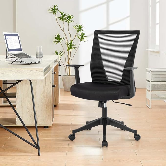 CLATINA Big and Tall Office Chair, Heavy Duty Ergonomic Mesh Computer Desk Chair with Armrests, Adjustable Height Rolling Swivel Mid Back Executive Task Chairs for Home Office Conference, Black, 16PK