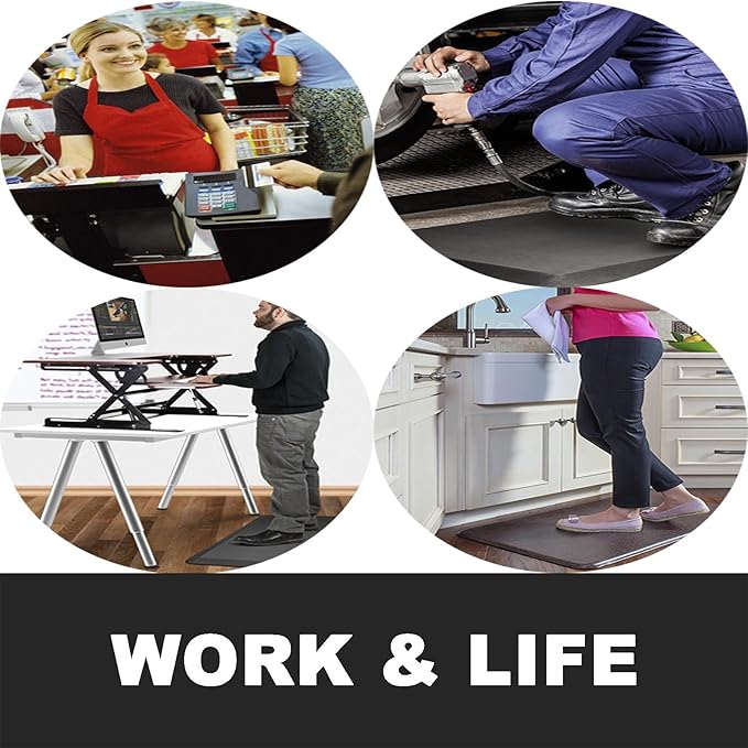 Extra Thick Anti Fatigue Kitchen Floor Mat 0.8 inch Comfort Standing Mat, Office Standing Desk Mat, Kitchen Rug, Massage Points Comfort Mat, 140D PU Foam (Black, 17'' x 22'')