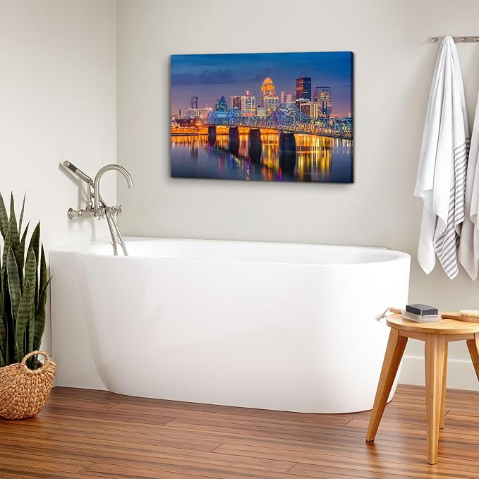 City Landscape Wall Art for Bedroom Wall Decor Colorful Night Cityscape Photography Pictures Canvas Prints USA Downtown Skyline Panoramic Modern Artwork Office Home Decoration 24x36" Ready to Hang