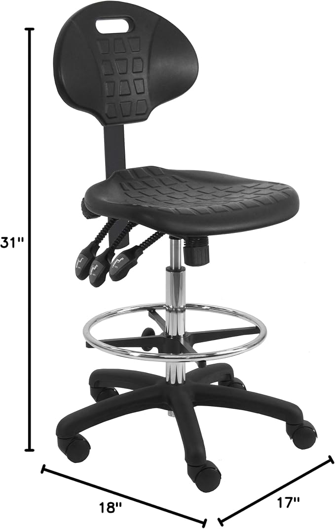 BenchPro Deluxe Chrome & Firm Polyurethane Foam Chair with 18” Adjustable Footring, 3 Lever Control, 21"-31" Height Adjustment and 450 lbs Capacity.