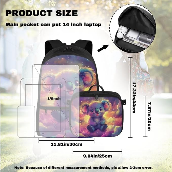 Doojoayie Kids School Backpack for Girls 5-7 7-8 Cute Bookbag with Lunch Box Koala Backpack for Girls Large Capacity School Bags Little Kids Favorite Daypack for Primary Grade Student