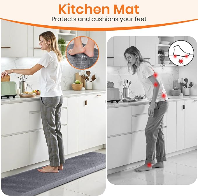 4/5 Inch Extra Thick Kitchen Mats for Floor,Non Slip Anti Fatigue Kitchen Rugs,Waterproof Stain Resistant Sink Mat,Cushioned Standing and Comfort Mats for Office (17"x60" Grey)