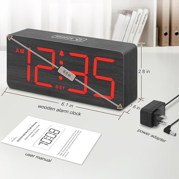 DreamSky Wooden Digital Alarm Clock for Bedroom with Large Numbers | Desk Clocks for Living Room, Loud Alarm for Heavy Sleepers with Volume Control, Dimmer, DST, Office Wood Decor (Plug-in)