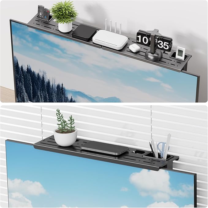 Adjustable Steel TV Top Shelf, Floating TV Stand, Universal Monitor Shelf for Soundbar, Game Console, Cable Box, Router Shelves (34.65 x 4.33 inch)