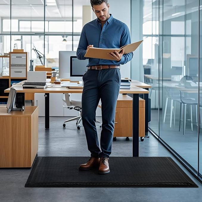 Anti Fatigue Mat 3x7 Ft 15/16" Thick Soft Sponge Ergonomic Mat | Comfort Extended Floor Mat Vigorous Diamond Mat Resolute Standing Mat Dock Warehouse Packing Station Fulfillment Center Black