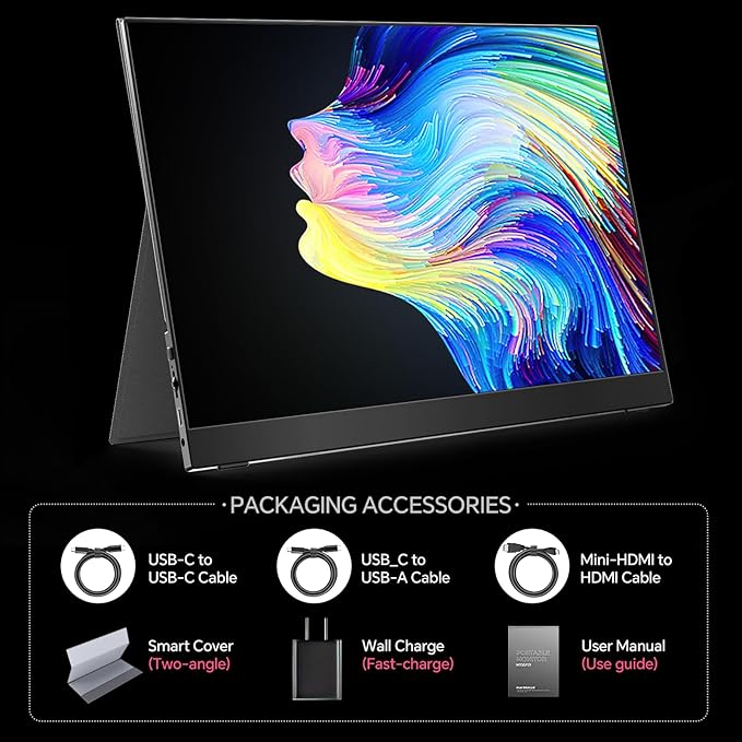 True 4K Portable Monitor - 15.6inch UHD 3840×2160 100% sRGB USB-C HDMI External Second Monitor Portable IPS Screen Computer Display with Speakers for Laptop MacBook Switch PS5/4 Xbox