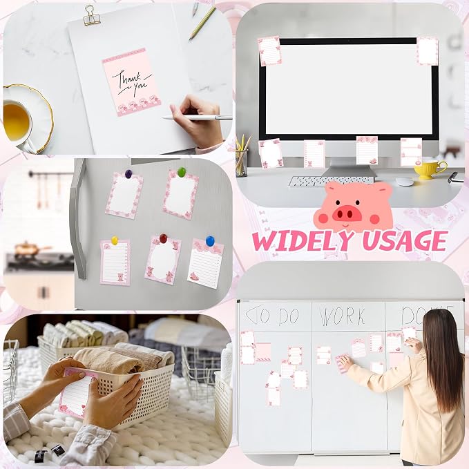 Chiisong 12 Pads Piggy Sticky Notes 3x4 Inch Cute Self Stick Notepads Notes Adhesive Memo Pad Office Decor Gifts Pink Kawaii Memo for Christmas Students School Teacher Meeting Office Supplies