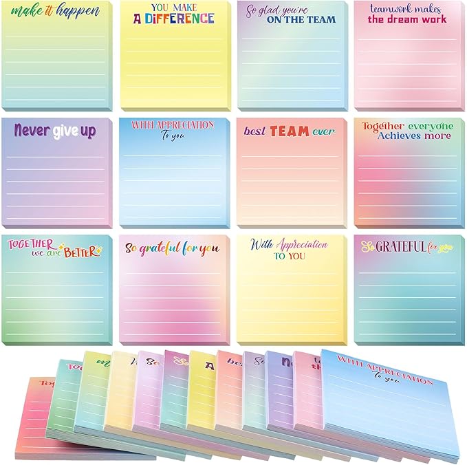Yinder 24 Pcs Inspirational Sticky Notes Thank You Gift Motivational Sticky Note Pad Employee Appreciation Gift Bulk for Staff Coworker Teacher Nurse Office Groups 3 x 3'' (Thankful,Classic Color)