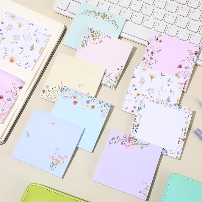 9 Pads Cute Sticky Notes Cartoon Self Stick Notepads 3x3 Inches Notes Adhesive Memo Pad Office Decor Gifts for Students School Teacher Office Meeting(Wildflower)
