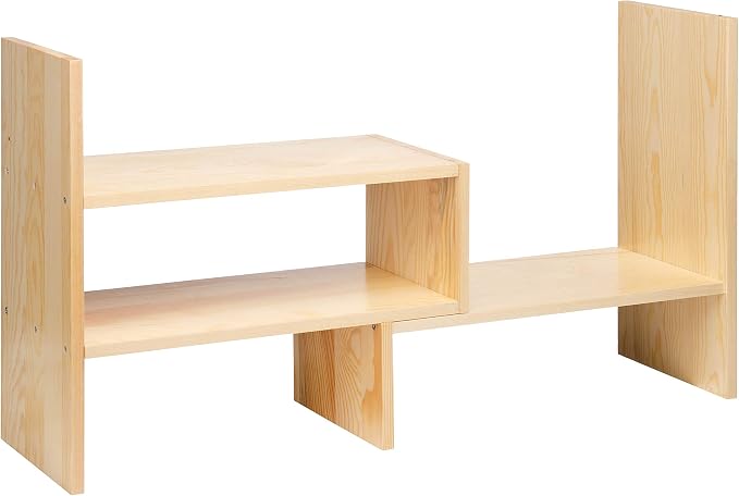 Desktop Organizer Office Storage Rack Adjustable Natural Wood Display Book Shelf Stand Rack Wood Caddy Desk Organizer Set Office Storage Expandable Tabletop