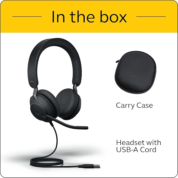 Jabra Evolve2 40 MS Wired Headphones, USB-A, Stereo, Black – Telework Headset for Calls and Music, Enhanced All-Day Comfort, Passive Noise Cancelling Headphones, MS-Optimized with USB-A Connection