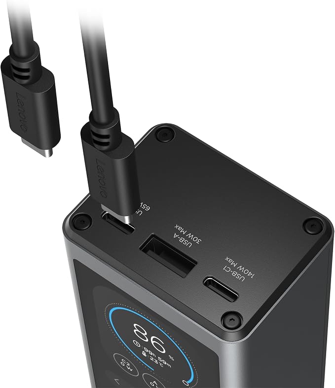 Lenovo Laptop Portable Power Bank, 20,000 mAh 3-Port USB-C 140W Digital Hybrid Charger, TFT Display, Travel Charging Station with 240W Cable for ThinkBook 14, MacBook, iPhone, Samsung Galaxy