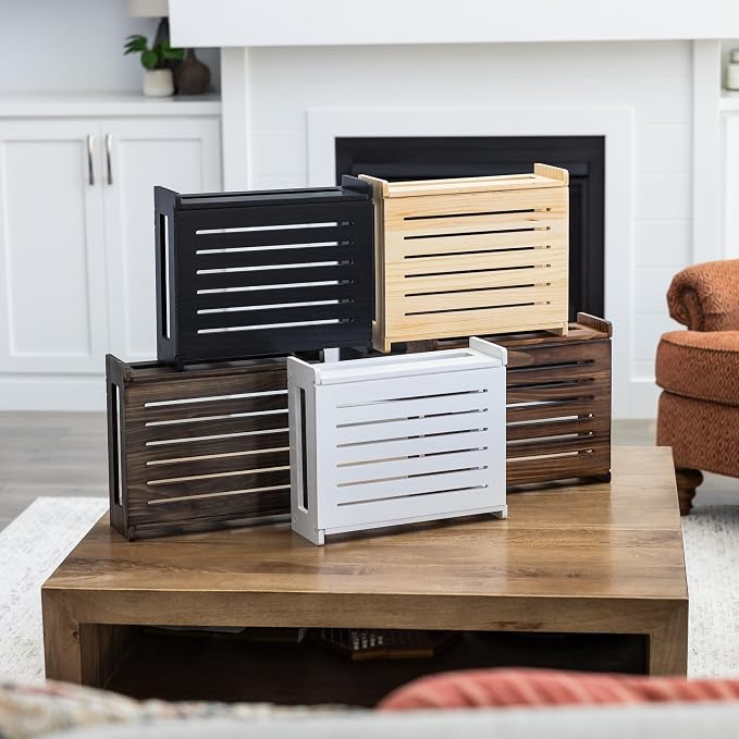 WiFi Router Storage Cabinet Router Box Hider WiFi Box Hider Shelf Cover | Standard • Pine Wood • Black Finish • Seamless Side Panel Design • Fits Routers Up To 11" • Wall Mount Or Desktop Placement