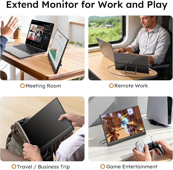 Portable Monitor for Laptop FHD 15.6" 1080P Ultra-Slim USB-C&HDMI External Second Screen for Laptop Travel Monitor Dual Speaker-Screen Extender for PC/Mac/Phone/PS4/5/Xbox/Switch-VESA*2