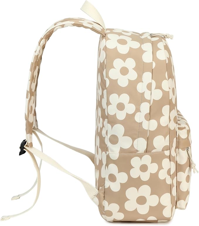 Bluboon Teens Backpack Set Girls School Backpack Lunch Box Pencil Bags Student Bookbags 3 in 1 (Beige Large Flower 157 Brown)