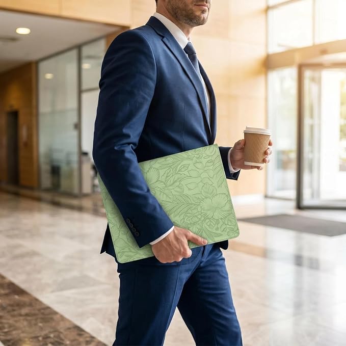 Portfolio Padfolio Binder, Faux Leather Professional Document Organizer with Business Card Holder, Letter-Sized Notepad Legal Pad Holder, Durable Executive Folder for Interviews, Meeting (Green)