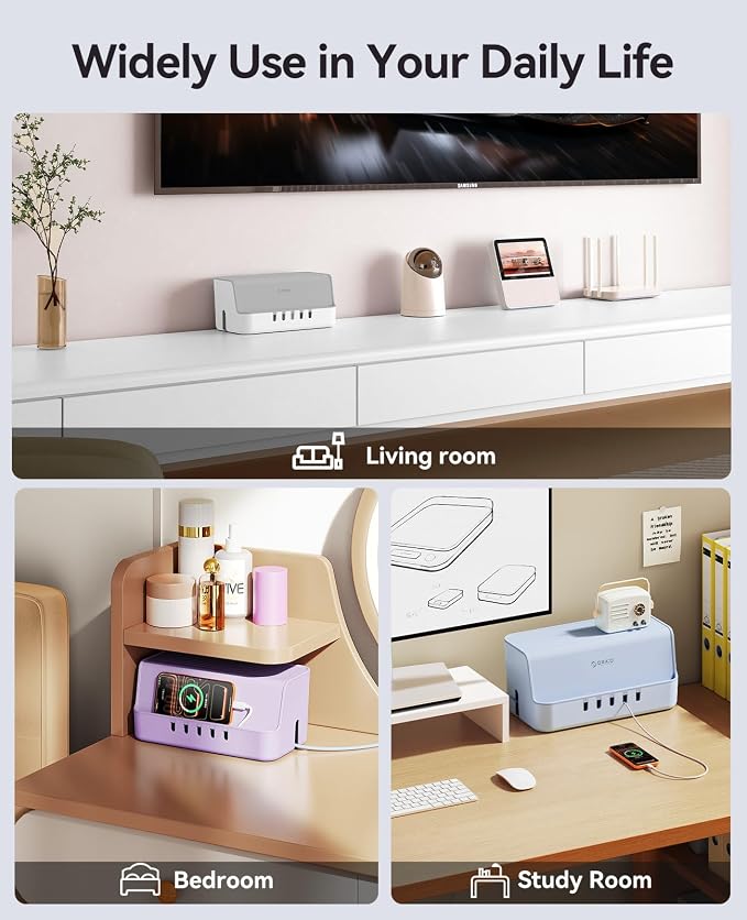 ORICO Cable Management Box with Phone Stand Lid, Large Cord Organizer Case for Hiding Power Strips & Surge Protectors, Heat Dissipation Desktop Wire Hider for Home, Office, School - PB02