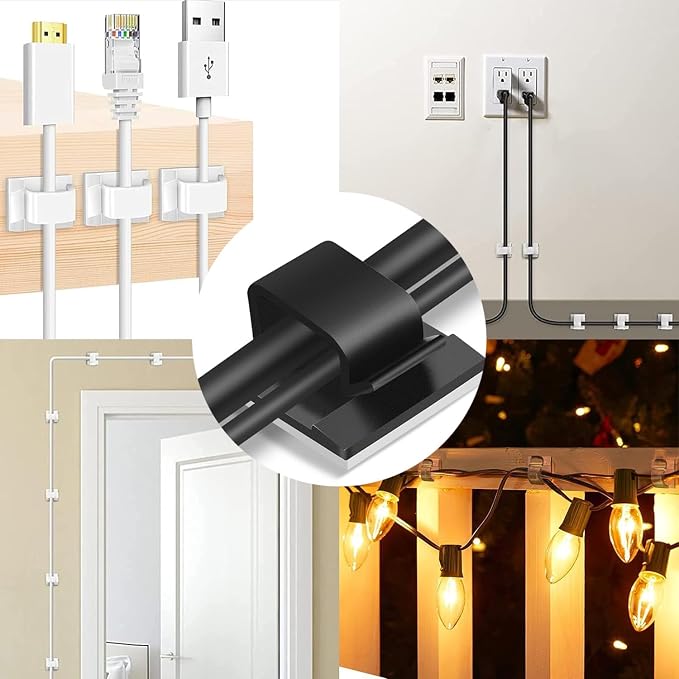 Cable Clips,50PCS Electrical Cord Management Adhesive Cable Wire Clip Wire Clips wall,Used for Cars, Offices, and Homes Cable Clips Cord Organizer(Black)
