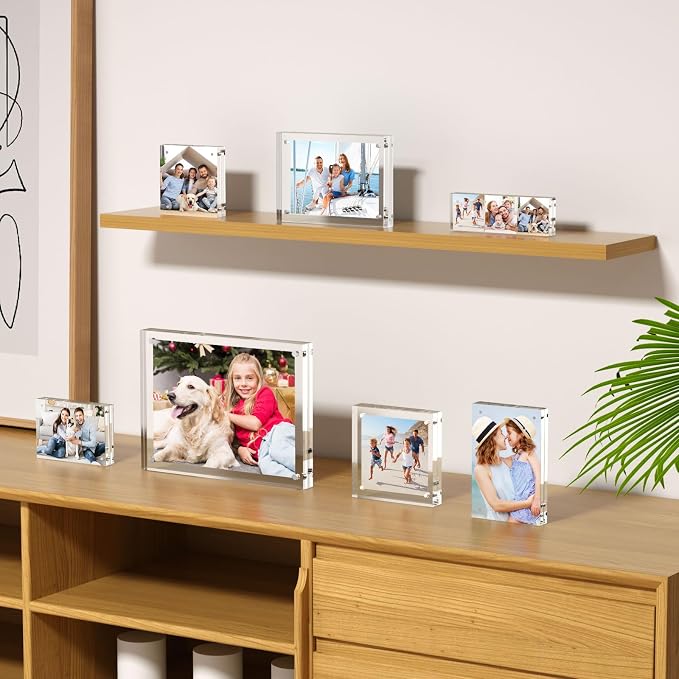 AITEE 2x6 Acrylic Picture Frames 3 Pack, Clear Picture Frames,20% Thicker | Freestanding Double Sided Magnetic Acrylic Lucite Frameless Transparent Square Frame Block Gift for Desktop Display