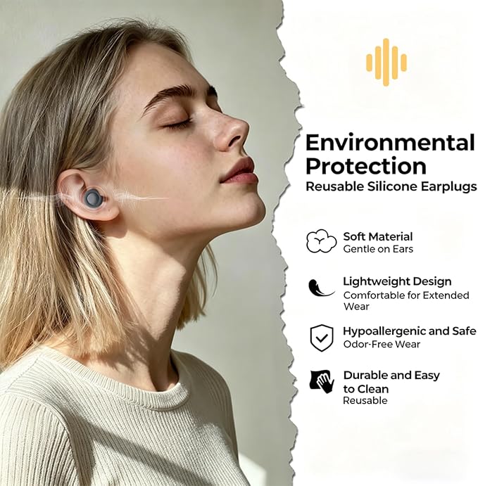 Noise Reduction Ear Plugs,Reusable Silicone Earplugs for Sleeping, Snoring, Travel, Comfortable Side Sleepers (Black)
