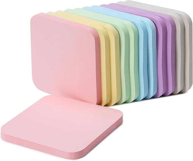 Mr. Pen- Sticky Note Set, 12 Pads, 720 Sheets, 2.8" x 2.8", 6 Pastel Color, Round Corner Colored Sticky Notes, Colorful Sticky Note, Sticky Note Pad, Stocky Notes for Bible Journaling