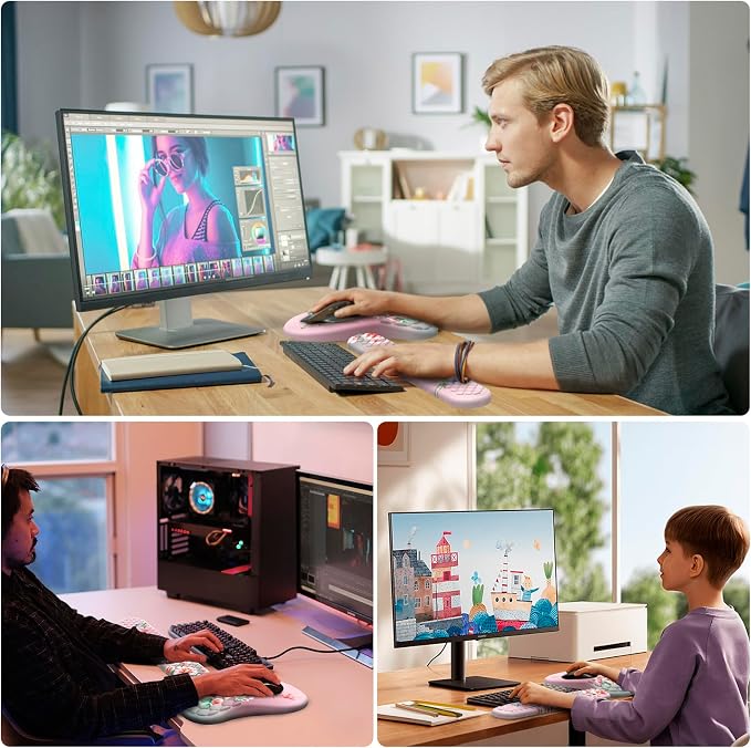 Mouse Pad Wrist Support, Laokiiy 2 in1 Keyboard Wrist Rest+ Ergonomic Mouse Pad, Non-Slip Wrist Rest for Computer Keyboard, Made Easy Typing & Relieve Wrist Pain(Bird Pink)