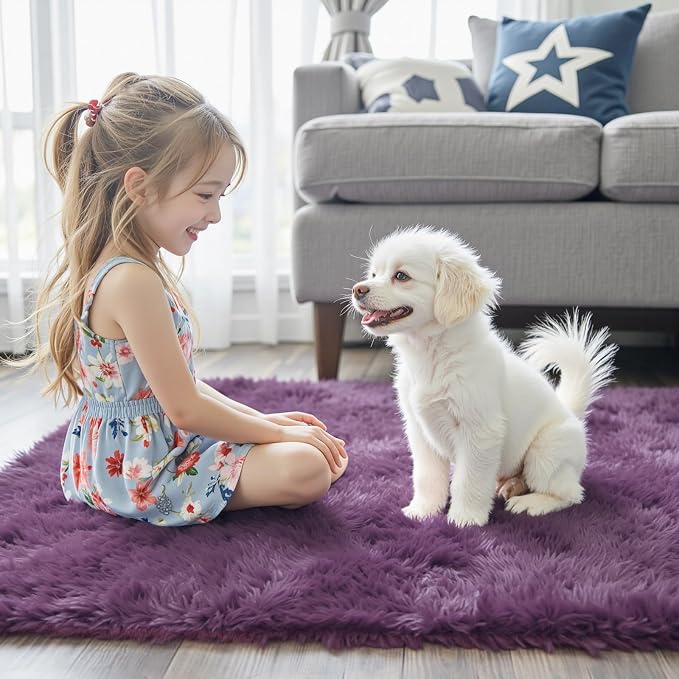 Area Rugs 10x14 Living Room, Shaggy Carpet Soft Plush Furry Bedside Rug Large Area Rugs for Bedroom Home Decor Anti Slip(10 x 14, Grape Purple)