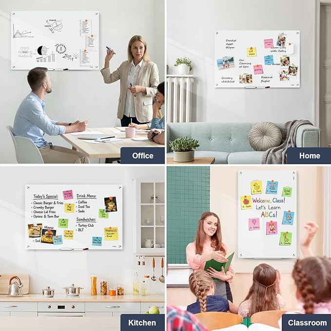 Glass Magnetic Dry Erase Whiteboard - TANKEE 36" x 24" Tempered Glass White Board, Large Modern Dry Erase Board for Wall, Office, Home, Shop Decoration, 3' x 2'