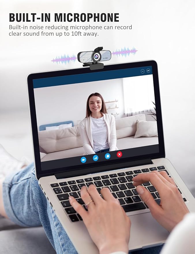 HD 1080P Webcam with Built-in Microphone and Rotatable Tripod, 1080P Video and Wide Angle Camera, Privacy Cover, for Desktop PC or Laptop Computer (White)