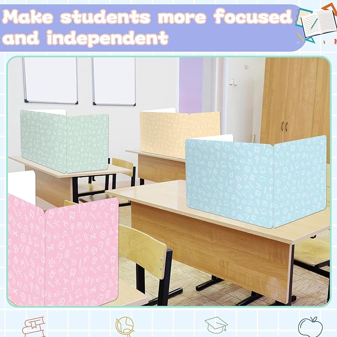gisgfim 24 Pack Privacy Shields for Student in 12 Pastel Colors Desk Dividers Durable Privacy Folders Testing Dividers Shield Study Boards Panel Partition for Classroom Teacher Back to School Supplies