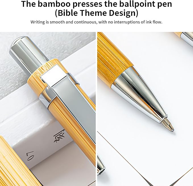 Bible Verse Pens 25 Pcs with 12 Christian Pens & 12 Refills & 1 Black Pen Pouch Bamboo Retractable Ballpoint Pens Inspirational Quote Pen Religious Gifts for Men Women