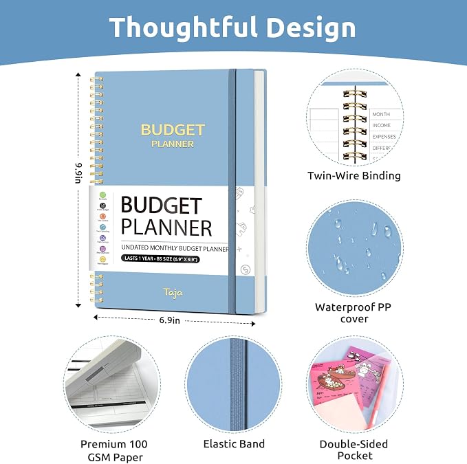 Budget Planner - Monthly Budget Book with Expense Tracker Notebook, Undated Bill Organizer & Finance Planner to Take Control of Your Money, Account Book to Manage Your Finances-Sky Blue