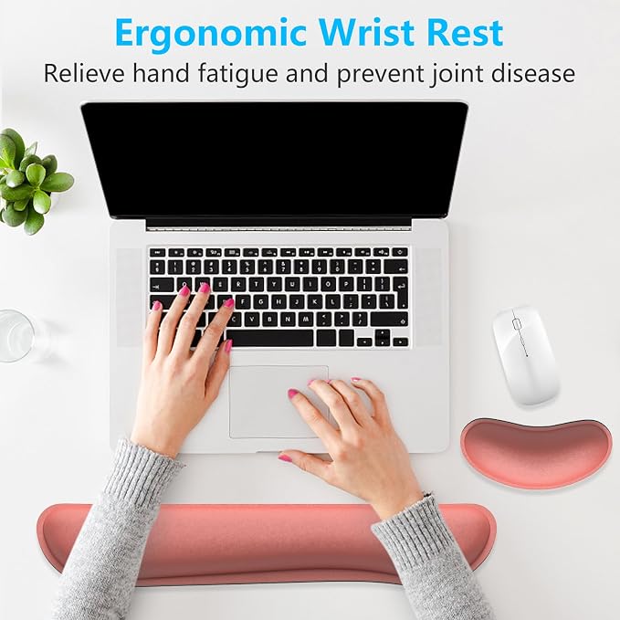 Dapesuom Enlarge Keyboard Wrist Rest, Memory Foam Wrist Cushion for Desk Mats Support, Cute Typing Pain Relief Keyboard Mouse Pad Rests Set with Non-Slip Base for Gaming Laptop Office, Indian Red
