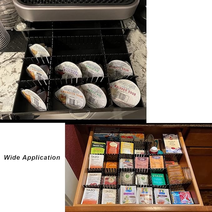 Onerbuy 8pcs Adjustable Grid Drawer Dividers DIY Plastic Closet Separator Tidy Organizer Container for Underwear Socks Belt Office Supplies (Black)