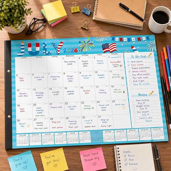 Lateefah Desk Calendar 2026, Large 22'' x 17'' Desk Calendar 2026-2027, 18 Month Desktop Calendars for Home & Office, Use July 2026 to December 2027