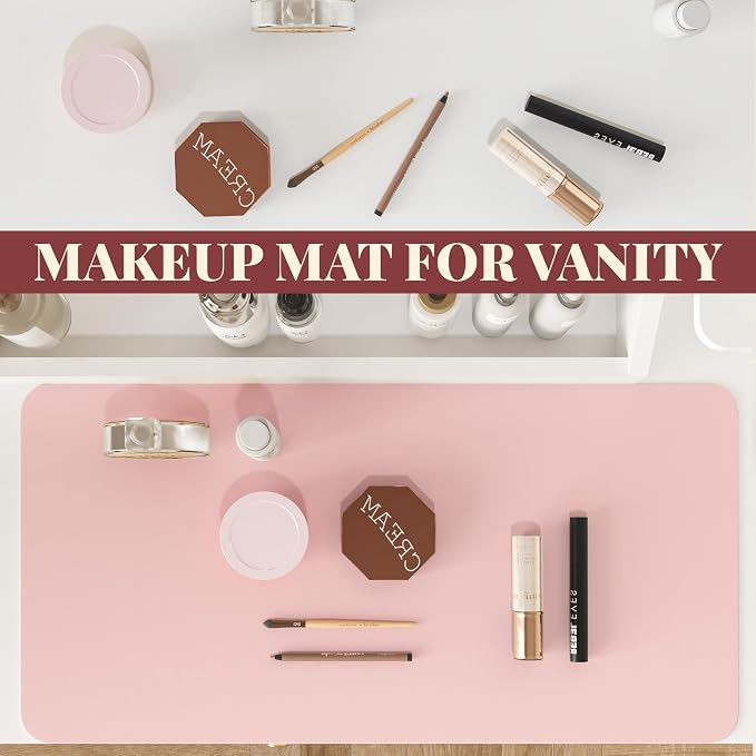 Makeup Mat for Vanity, Waterproof Dual-Sided Vanity Desk Protector for Dressing Table, Makeup Table Cover Mat Oilproof Dustproof Smooth Soft(31.5"*15.7'', Pink)