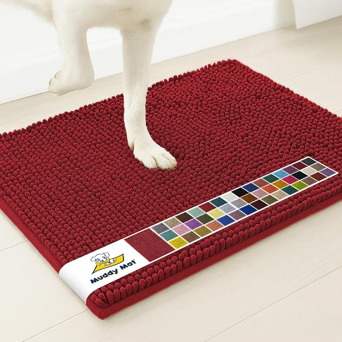 Muddy Mat® | Super Absorbent Door Mat Indoor, Microfiber Quick Dry Chenille Entryway Rug, Non-Slip Front Door Mat, Indoor Mats for Entryway, Machine Washable Pet Rug, Red 20" x 48"