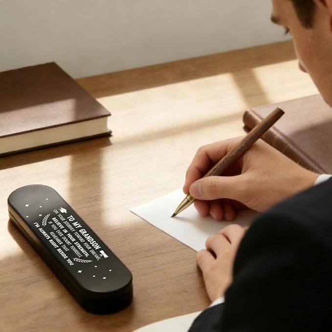 Grandson Graduation Gifts 2026 | Laser Engraved Wooden Pen Gift Set | Grandson Graduation Gifts | Engraved Wooden Pen Gift Set with Inspirational Message for High School College Graduation