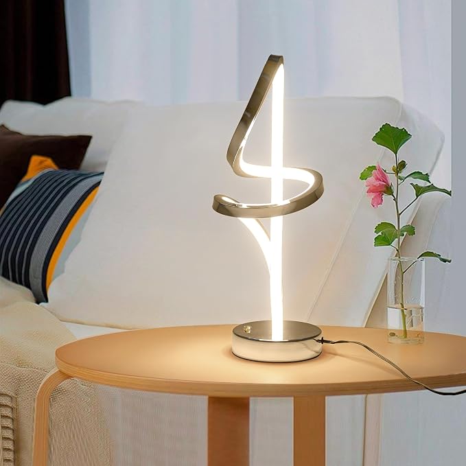 Mayful RGB Modern Table Lamp with 15W LED Unique Spiral Design, Silver Small Bedside Lamp & Nightstand Lamp, Touch Dimmable with 7 Colors & 10 Modes for Bedroom, Living Room, Nightstand, Office