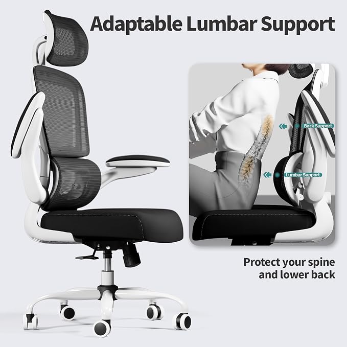 TRALT Office Chair Ergonomic Desk Chair, 330 LBS Home Mesh Office Desk Chairs with Wheels, Comfortable Gaming Chairs (Black & White)