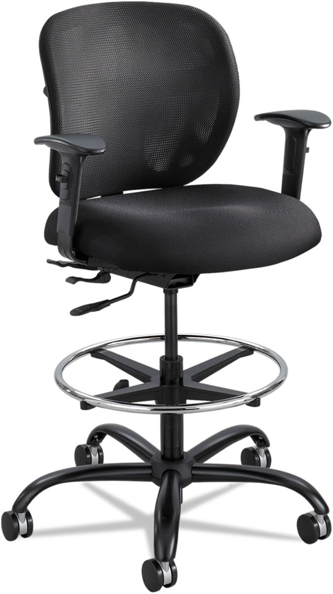 Safco Vue Office Chair, Heavy Duty Stool, 400 lbs Capacity, Ergonomic Mesh Back, 360 Swivel Seat, 5-Star Base, Big and Tall, Black