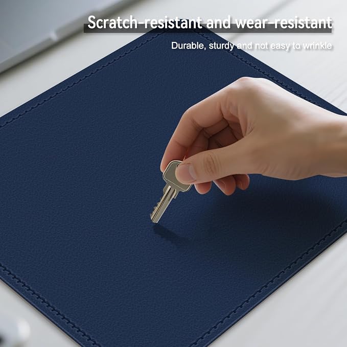 Dual Sided Leather Desk Mat - Waterproof Desk Pad - Ideal for Large Mouse Pad and Desk Mats on Top of Desks (Dark Blue, 11"*8")