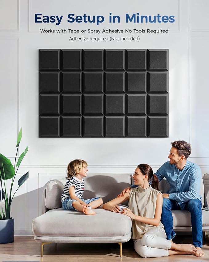 GUERRI 12 Pack Acoustic Foam Panels 12" x 12" x 2" Flat Design Sound Proof Foam Panels High Density Sound Absorbing Foam Echo Reduction for Wall, Home Studio, Recording & Gaming