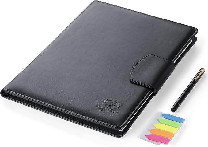 Agoer Padfolio Clipboard Folder, Leather Portfolio Organizer Binder with Magnetic Closure Cover for Interview Resume Office Conference,Business Portfolio Included Letter Sized Paper & Pen & Sticky Tab