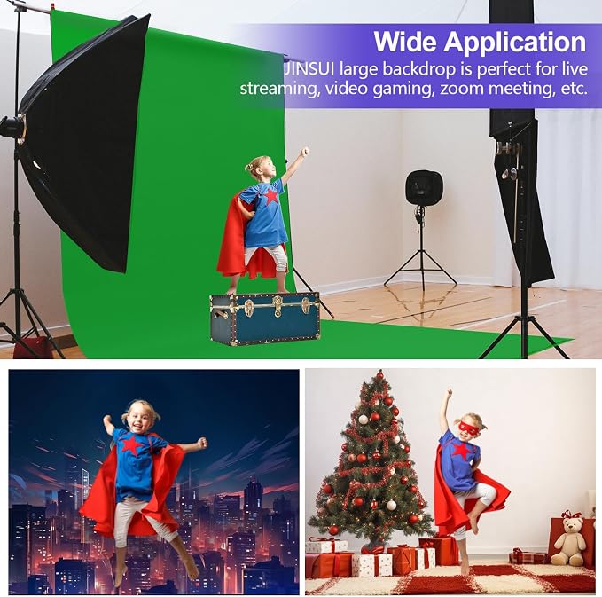 Green Screen Backdrop 10x20 ft, Portable Greenscreen Background for Streaming Zoom, Large Green Photo Backdrop Curtain for Photography, Chromakey Muslin Cloth for Gaming Photoshoot Video Studio